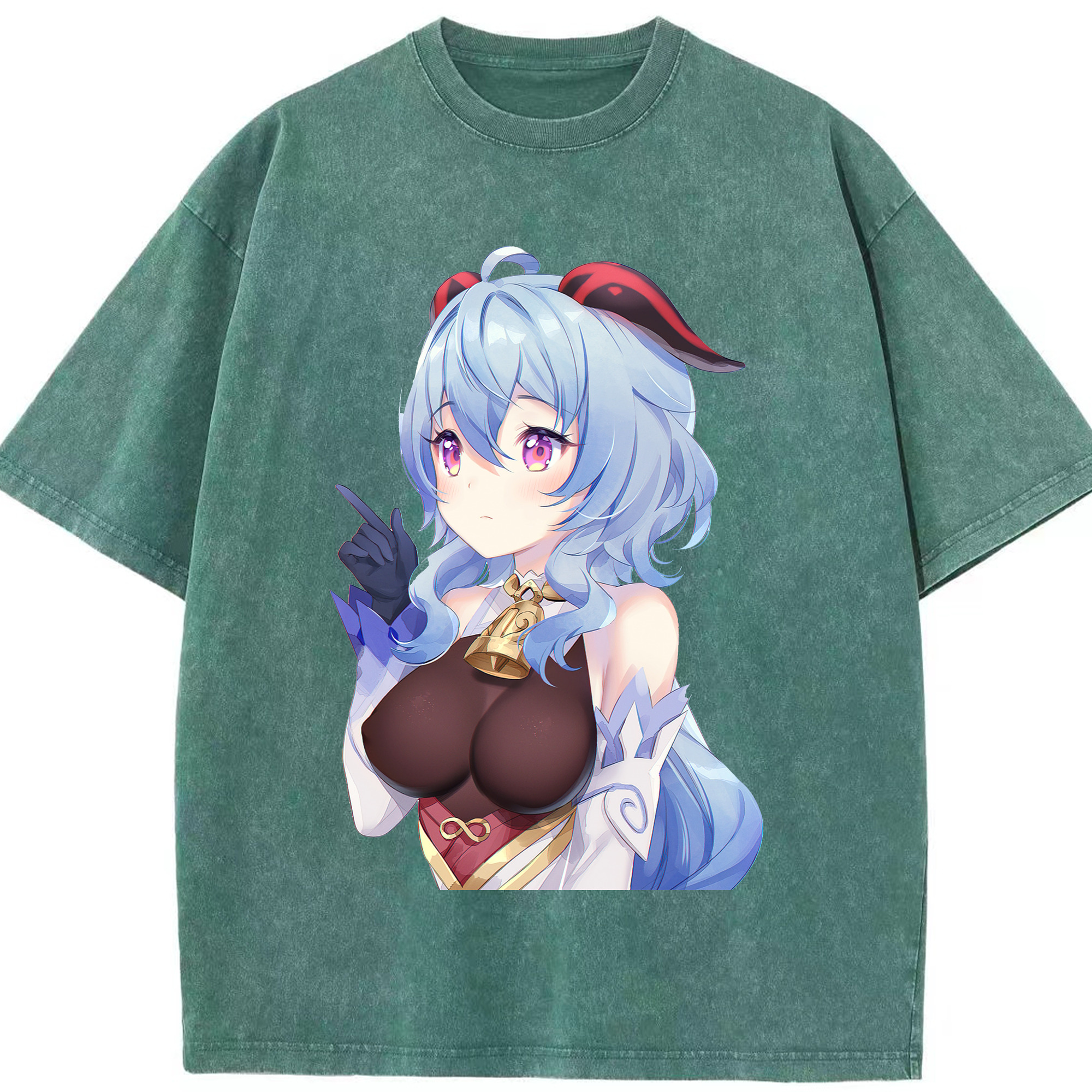 げんし神 甘雨 かんう genshin Ganyu 綿100% ヴィンテージ風 半袖Tシャツ（フロントプリント）